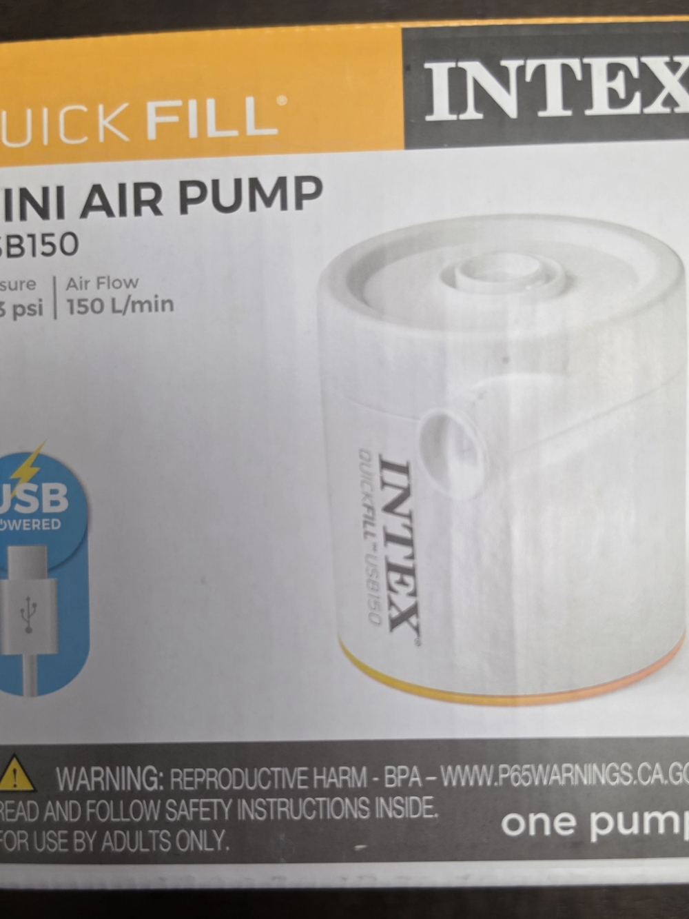 Intex White Mini USB Air Pump - Quick Fill